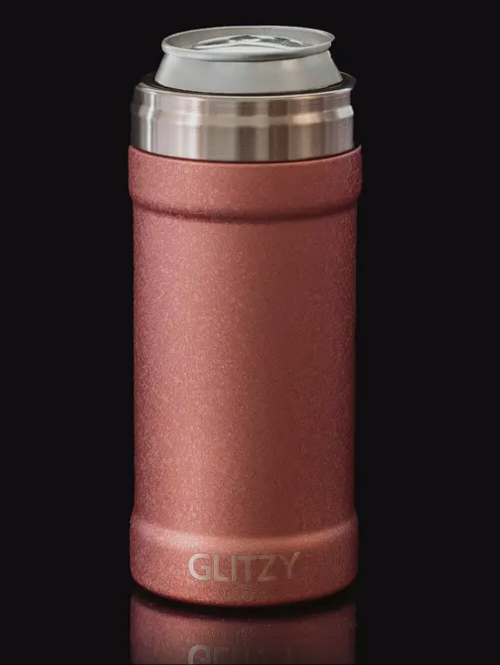 Glitzy Skinny Can Cooler Rose Gold 12oz